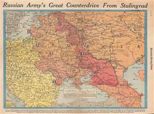 1943 Wisner Map of Russian Counteroffensive After Victory at Stalingrad