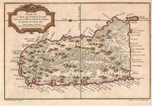 1758 Bellin Map of Saint Lucia (Sainte Lucie), West Indies