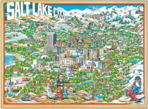 1981 Archar 'City Character Print' Pictorial View of Salt Lake City, Utah