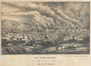1851 Justh Quirot Letter Sheet View of the San Francisco Fire of May 1851