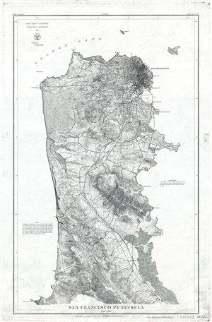 1869 U.S. Coast Survey Map of San Francisco Peninusla
