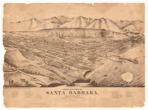 1877 Sunset County Realtors Bird's-Eye View Map of Santa Barbara, California