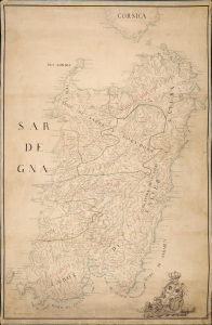 1720 Torri Mansucript Map of Sardinia (Sardenga) showing Tower System