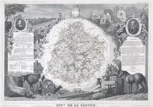 1847 Levasseur Map of the Department De La Sarthe, France