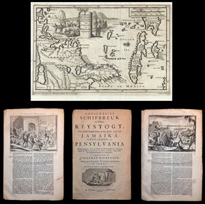 1706 Jonathan Dickinson Captivity Narrative and Map of Florida, Carolina, Virginia, and Cuba