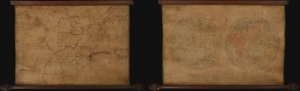 1810 Pair of Anonymous American Schoolgirl Manuscript Maps: United States and World