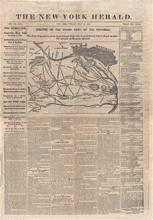 1861 New York Herald Newspaper with Map of Potomac Theater near Washington D.C.