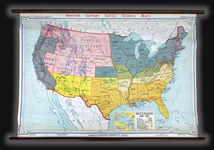 1940 Denoyer-Geppert Wall Map of Secession before the American Civil War