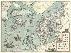 1572 Ortelius Map of the Arctic (Scandinavia, Iceland, Greenland)