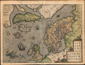 1570 / 1602 Ortelius Map of the North Atlantic / Arctic: Scandinavia, Britain, Greenland