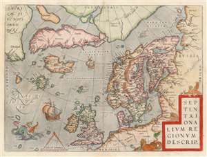 1570 Ortelius Map of the North Atlantic / Arctic: Scandinavia, Britain, Greenland