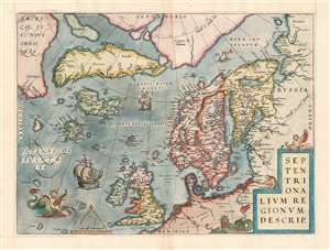 1574 Ortelius Map of the North Atlantic / Arctic: Scandinavia, Britain, Greenland