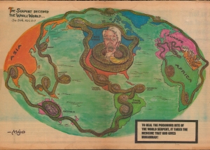 1987 Majied 'Nation of Islam' Map of the World w/ Uncle Sam as a Rattlesnake