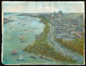 1987 Baron Watercolor View of the Shanghai Bund, China