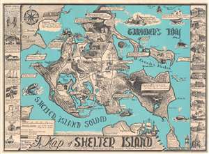 1966 Edith Shepherd Pictorial Map of Shelter Island, Long Island