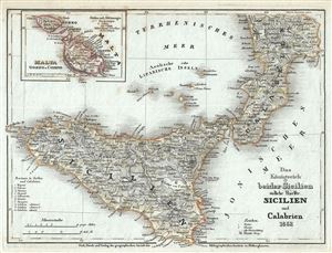 1852 Meyer Map of Southern Italy (Sicily and Southern Naples)