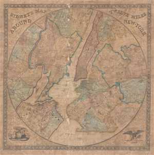 1849 Sidney Map of the Twelve Miles Around New York City