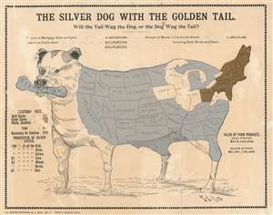 1896 Root Map of the United States 'The Silver Dog with the Golden Tail'