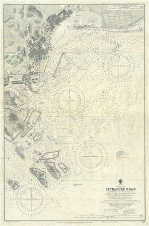 1915 Admiralty Nautical Chart or Maritime Map of Singapore City and Environs