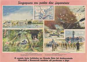 1942 Pictorial Propaganda Broadside of the Japanese Invasion of Singapore