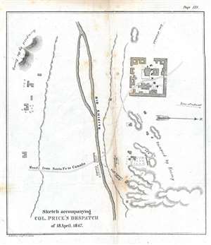 1847 Kollner Map of the Battle of Canada during the Taos Uprising in New Mexico