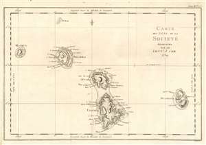 1774 Benard / Hawkesworth Map of the Society Islands