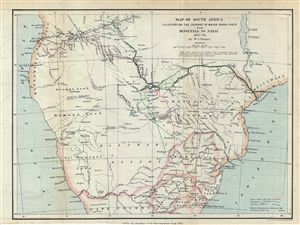 1879 Johnston Map of South Central Africa:  Mozambique, Namibia, Botswana, Zimbabwe
