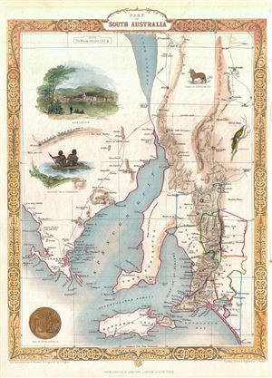 1851 Tallis and Rapkin Map of South Australia, Australia
