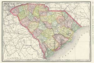 1888 Rand McNally Map of South Carolina, United States