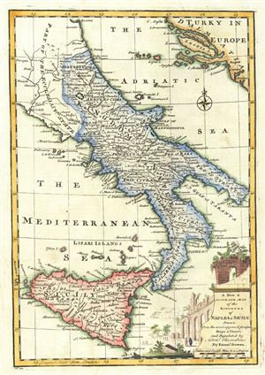 1747 Bowen Map of Southern Italy (Naples, Sicily)