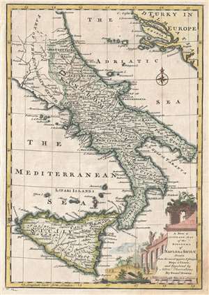 1747 Bowen Map of Southern Italy (Naples, Sicily)