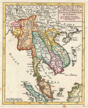 1749 Vaugondy Map of Southeast Asia: Thailand, Malay, Burma, Vietnam, Singapore