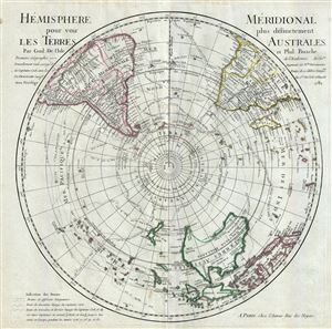 1782 De L'Isle Map of the Southern Hemisphere (Australia, South Pole)