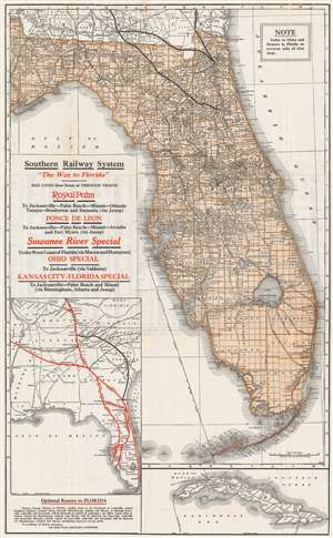 1926 Poole Brothers Railroad Map of Florida and the Southern Railway System