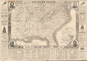 1862 Dollar Weekly Times Map of the Southern States during the U.S. Civil War