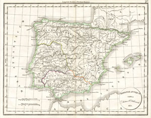 1832 Delamarche Map of Spain and Portugal under the Roman Empire