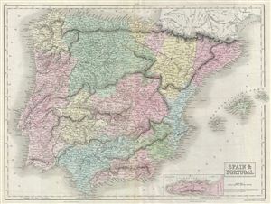 1851 Black Map of Spain and Portugal