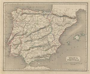 1845 Chambers Map of Spain and Portugal