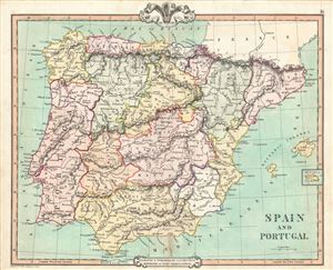 1850 Cruchley Map of Spain and Portugal