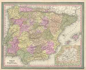 1849 Mitchell Map of Spain and Portugal