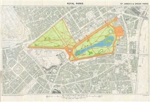 1953 Ordnance Survey Map of the St. James's and Green Parks (Royal Parks), London, England