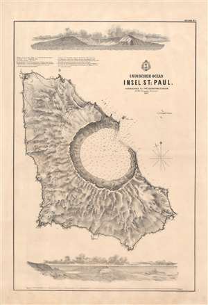 1857 Wüllerstorf-Urbair Map of St. Paul Island, Indian Ocean, 'Novara' Expedition