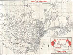 1975 Tien Wah / Air India Promotional Map of Singapore City