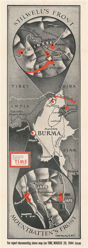 1944 Chapin Map of Burma / Myanmar during World War II