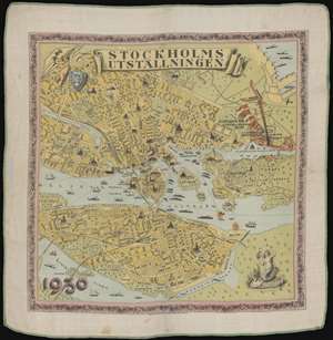 1930 Soderholm Silk Pictorial Tourist Map of the Stockholm sutställningen