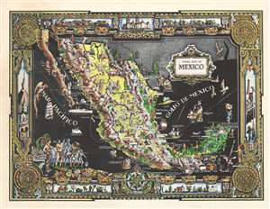 1939 Colortext Pictorial Story Map of Mexico
