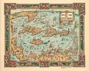 1936 Colortext Pictorial Story Map of the West Indies