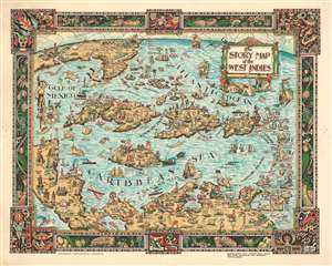 1936 Colotext Pictorial Story Map of the West Indies
