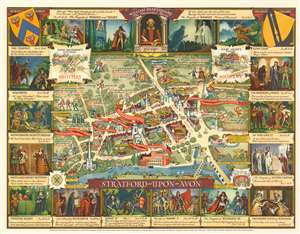 1948 Kerry Lee Pictorial Map of Stratford-upon-Avon, England