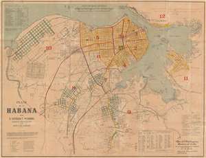1900 Black Map of Havana, Cuba w/ Street Cleaning Schedules